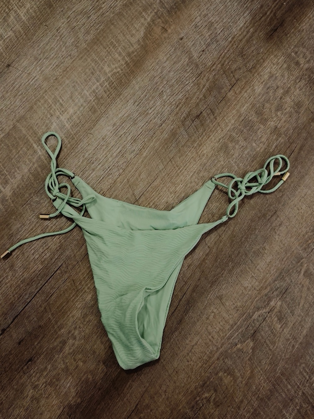 Monday Swimwear Textured Pistachio Wave Side Tie Bikini Bottom